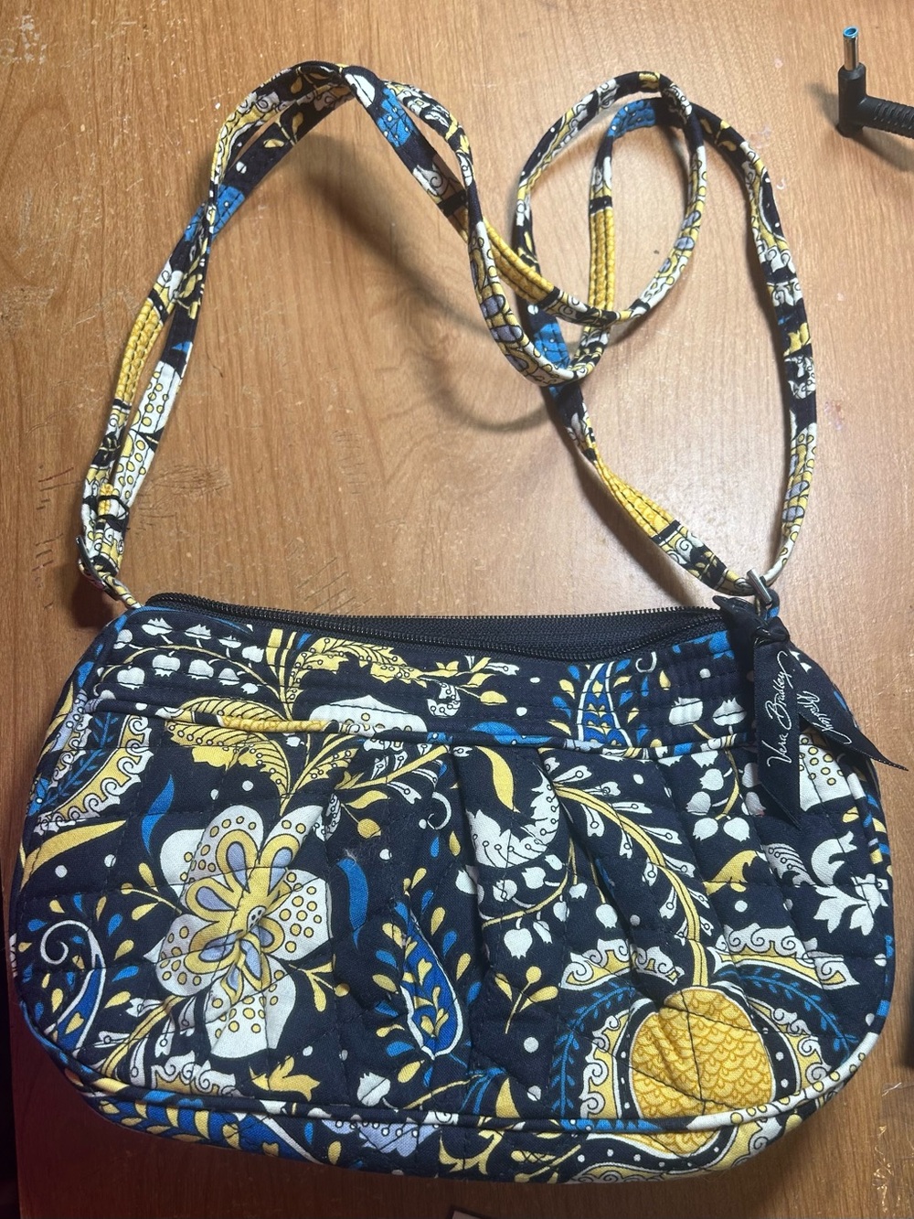 Vera Bradley Ellie Blue pattern;Navy Floral Crossbody with Yellow & Blue Accents